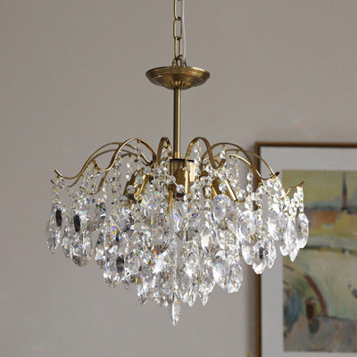 Lustre contemporain de luxe avec cadre en cuivre massif et chaîne de cristal éblouissante à 6 lumières pour salon 