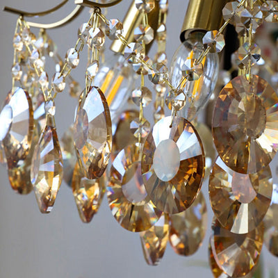 Lustre contemporain de luxe avec cadre en cuivre massif et chaîne de cristal éblouissante à 6 lumières pour salon 