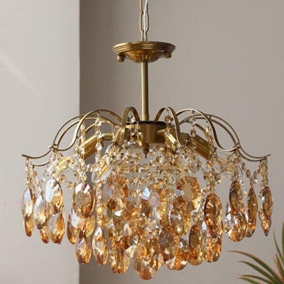Lustre contemporain de luxe avec cadre en cuivre massif et chaîne de cristal éblouissante à 6 lumières pour salon 