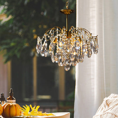 Lustre contemporain de luxe avec cadre en cuivre massif et chaîne de cristal éblouissante à 6 lumières pour salon 