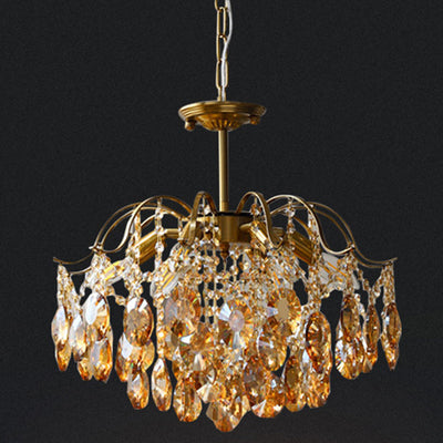 Lustre contemporain de luxe avec cadre en cuivre massif et chaîne de cristal éblouissante à 6 lumières pour salon 