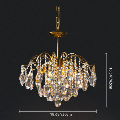 Lustre contemporain de luxe avec cadre en cuivre massif et chaîne de cristal éblouissante à 6 lumières pour salon 