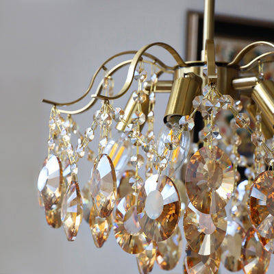 Lustre contemporain de luxe avec cadre en cuivre massif et chaîne de cristal éblouissante à 6 lumières pour salon 