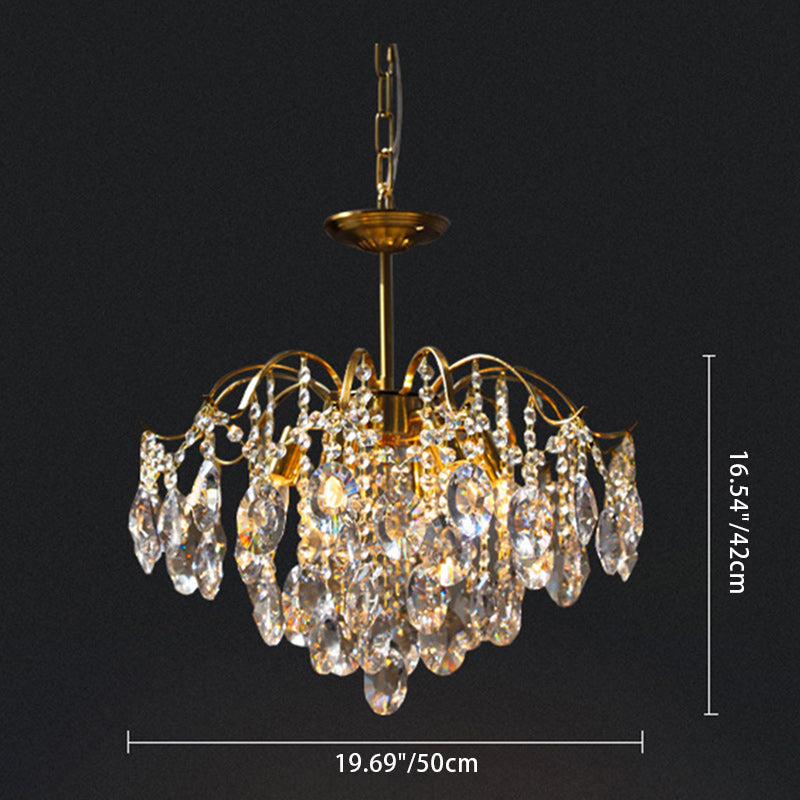 Lustre contemporain de luxe avec cadre en cuivre massif et chaîne de cristal éblouissante à 6 lumières pour salon 