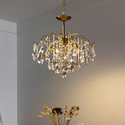 Lustre contemporain de luxe avec cadre en cuivre massif et chaîne de cristal éblouissante à 6 lumières pour salon 