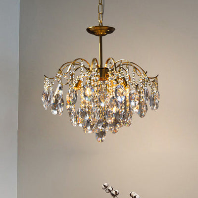 Lustre contemporain de luxe avec cadre en cuivre massif et chaîne de cristal éblouissante à 6 lumières pour salon 