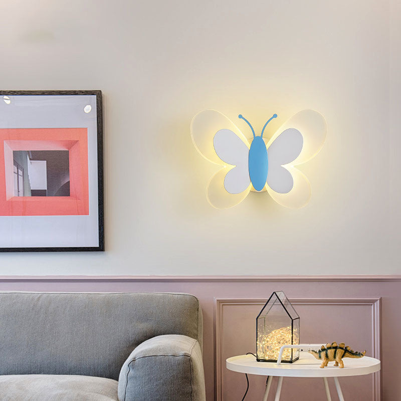 Applique murale LED en acrylique et fer avec papillon créatif contemporain pour chambre 