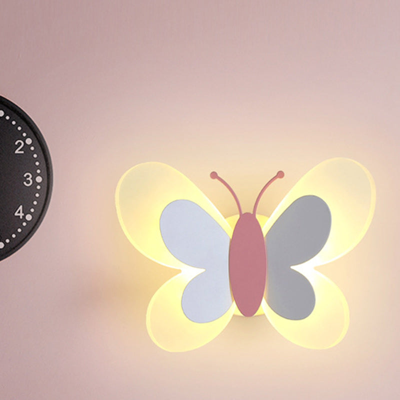 Applique murale LED en acrylique et fer avec papillon créatif contemporain pour chambre 