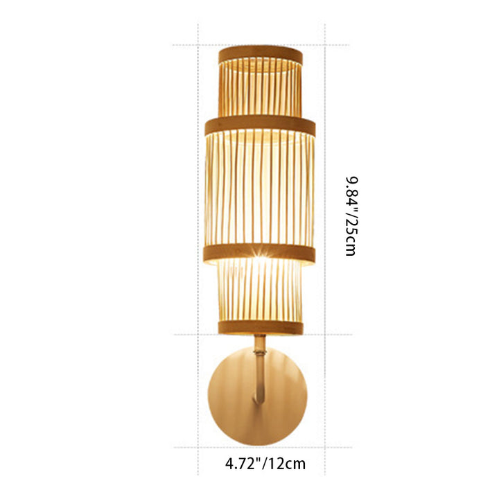Applique murale 1 lumière avec abat-jour en bambou tissé traditionnel japonais pour salon 