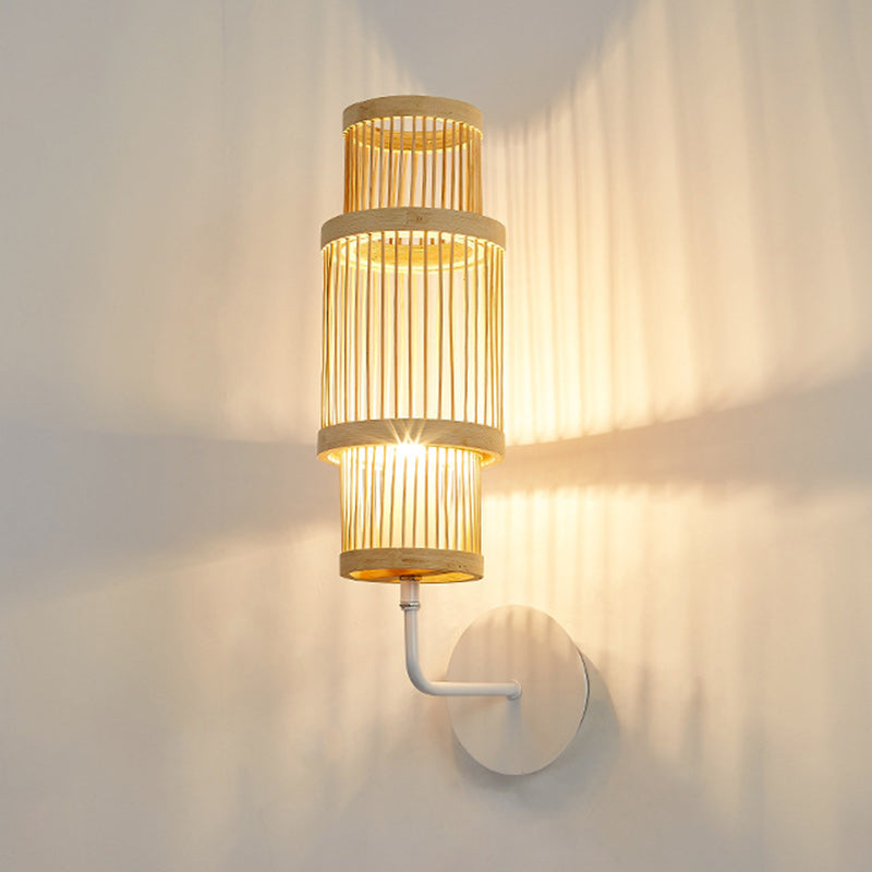 Applique murale 1 lumière avec abat-jour en bambou tissé traditionnel japonais pour salon 