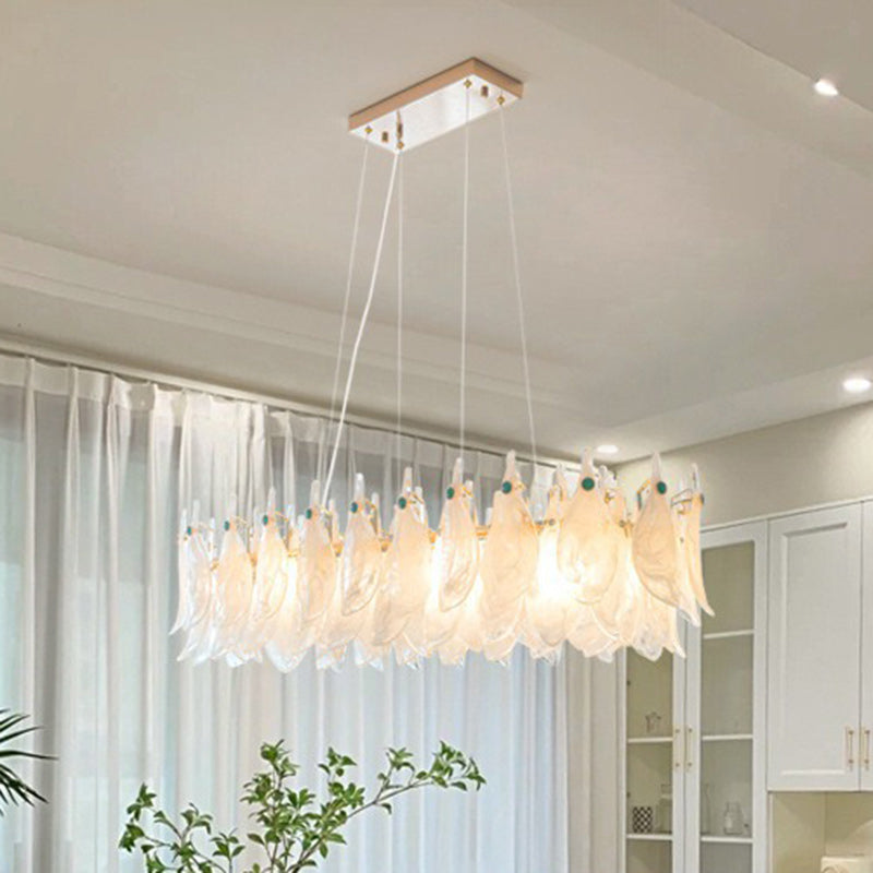 Lámpara de Araña de 5/6/8 Luces con Decoración de Piedras Preciosas y Pantalla de Hojas de Vidrio Nublado de Hierro Tradicional Francés para Sala de Estar 
