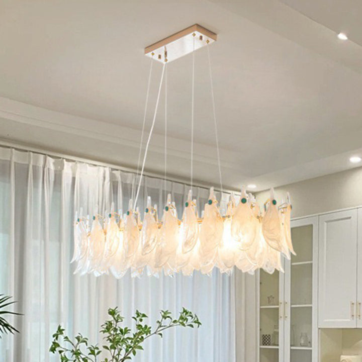 Lámpara de Araña de 5/6/8 Luces con Decoración de Piedras Preciosas y Pantalla de Hojas de Vidrio Nublado de Hierro Tradicional Francés para Sala de Estar 