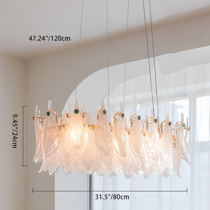 Lámpara de Araña de 5/6/8 Luces con Decoración de Piedras Preciosas y Pantalla de Hojas de Vidrio Nublado de Hierro Tradicional Francés para Sala de Estar 