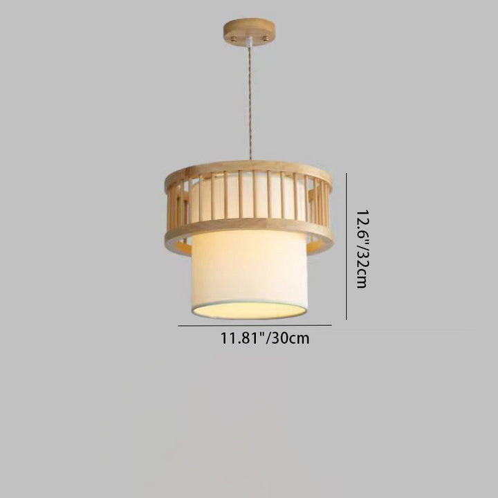 Pantalla redonda de tela de madera japonesa tradicional 1/4-luz candelabro para comedor 