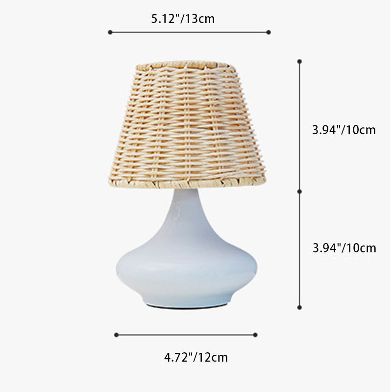 Lampe de table LED USB avec base en fer et abat-jour tissé en rotin pour chambre à coucher, simplicité contemporaine 