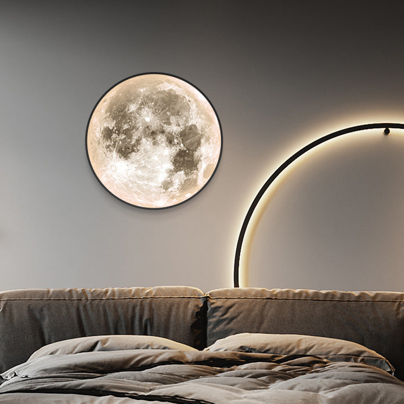 Applique murale LED ronde en acrylique Nordic Earth Moon contemporaine pour chambre à coucher 