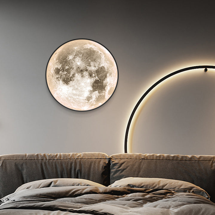 Applique murale LED ronde en acrylique Nordic Earth Moon contemporaine pour chambre à coucher 