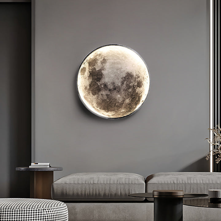 Applique murale LED ronde en acrylique Nordic Earth Moon contemporaine pour chambre à coucher 