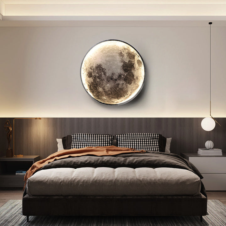 Applique murale LED ronde en acrylique Nordic Earth Moon contemporaine pour chambre à coucher 