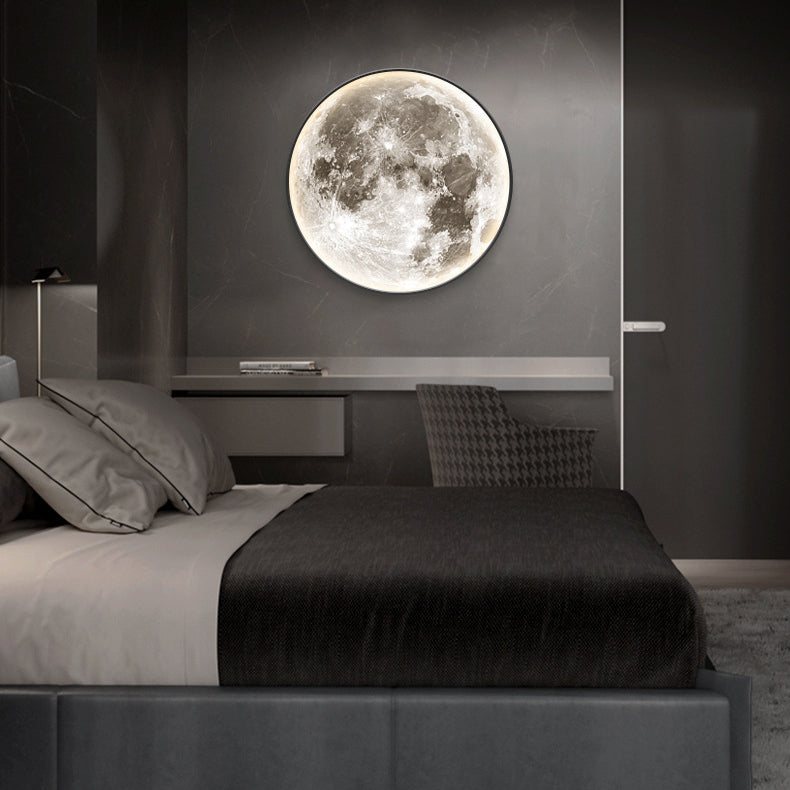 Applique murale LED ronde en acrylique Nordic Earth Moon contemporaine pour chambre à coucher 