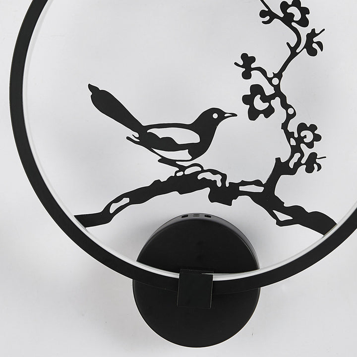 Applique murale LED ronde en acrylique en forme de feuille de lotus et de pie chinoise traditionnelle pour chambre 