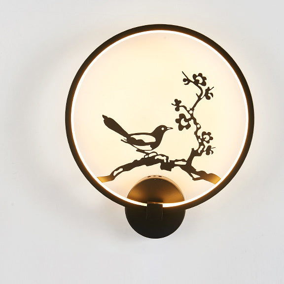 Traditionelle chinesische Elster Lotusblatt Acryl Runde LED Wandleuchte Lampe für Schlafzimmer 