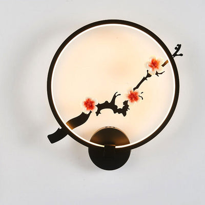 Traditionelle chinesische Elster Lotusblatt Acryl Runde LED Wandleuchte Lampe für Schlafzimmer 
