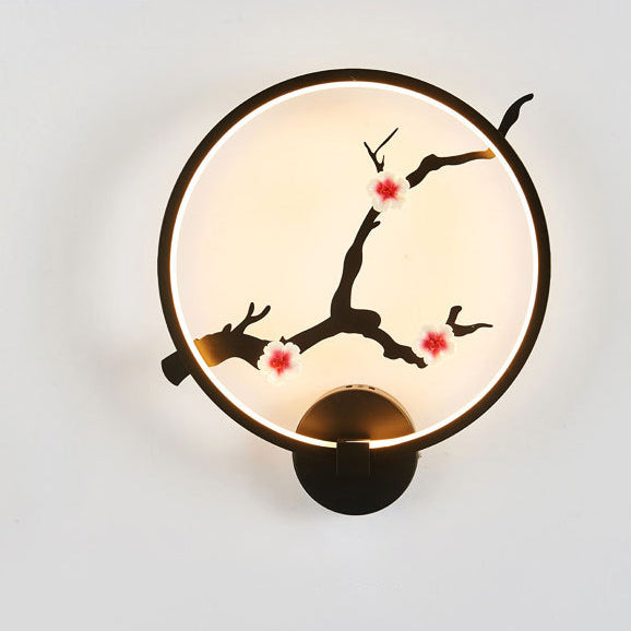 Traditionelle chinesische Elster Lotusblatt Acryl Runde LED Wandleuchte Lampe für Schlafzimmer 