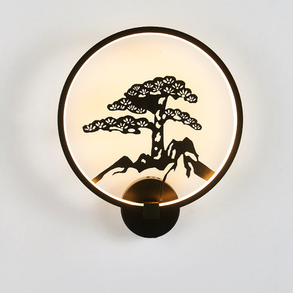 Traditionelle chinesische Elster Lotusblatt Acryl Runde LED Wandleuchte Lampe für Schlafzimmer 