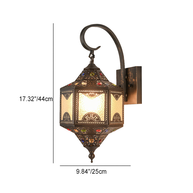 Applique murale 1 lumière avec abat-jour en verre ondulé et cadre en laiton sculpté creux vintage traditionnel pour salle à manger 