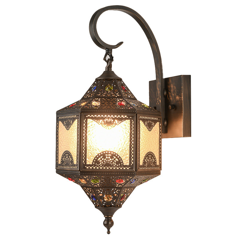 Applique murale 1 lumière avec abat-jour en verre ondulé et cadre en laiton sculpté creux vintage traditionnel pour salle à manger 