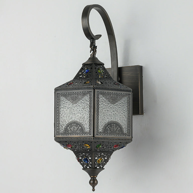 Applique murale 1 lumière avec abat-jour en verre ondulé et cadre en laiton sculpté creux vintage traditionnel pour salle à manger 