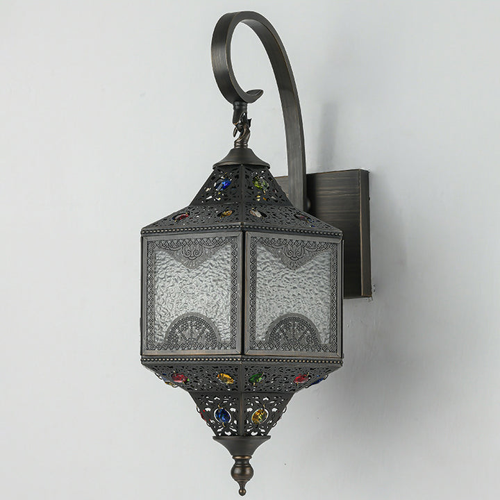Applique murale 1 lumière avec abat-jour en verre ondulé et cadre en laiton sculpté creux vintage traditionnel pour salle à manger 
