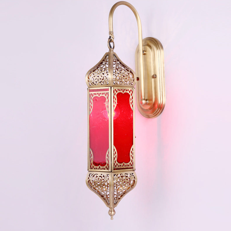 Lámpara de Aplique de Pared de 1 Luz con Columna de Latón Tallada Vintage Tradicional y Vidrio para Comedor 