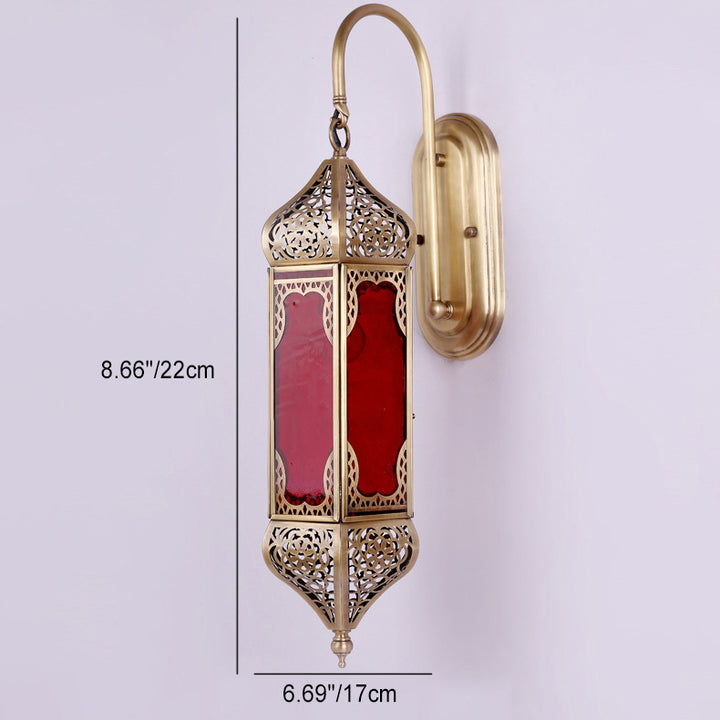 Lámpara de Aplique de Pared de 1 Luz con Columna de Latón Tallada Vintage Tradicional y Vidrio para Comedor 