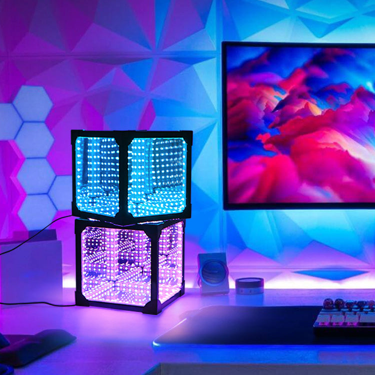 Lámpara de mesa LED USB acrílica de cubo de Rubik 3D ciberpunk creativo contemporáneo para dormitorio 