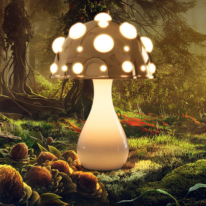 Contemporary Creative Iron PC Mushroom Decoration LED Table Lamp For Bedroom