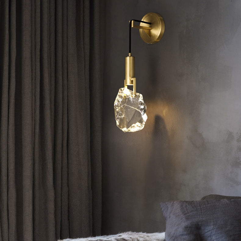 Applique murale contemporaine de luxe en cuivre massif avec cristal et pierre, 1 lumière, pour salon 