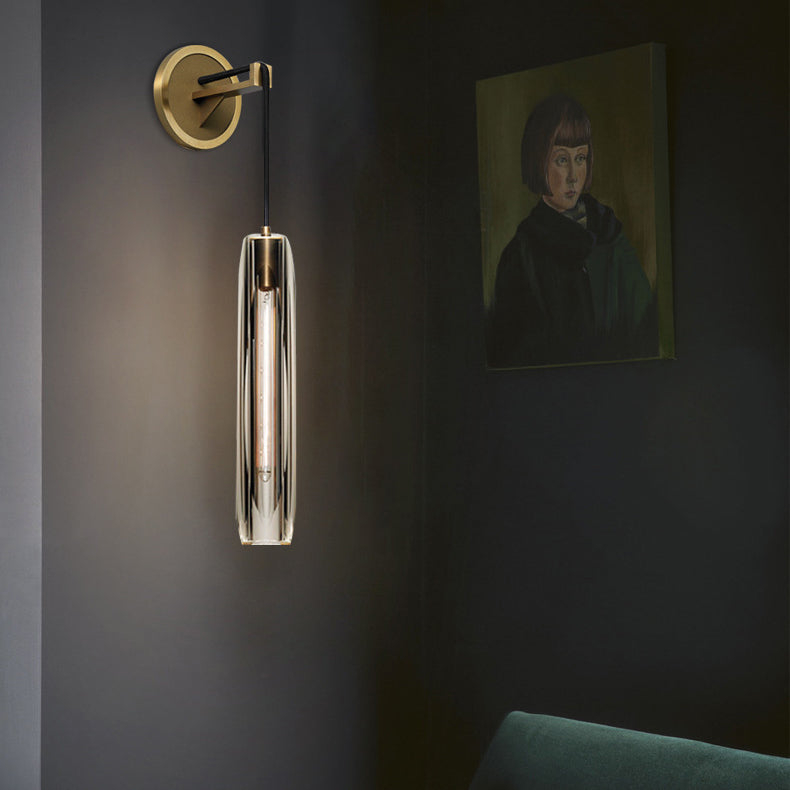Contemporary Luxury Full Copper Crystal Stone 1-Light Wall Sconce Lamp For Living Room