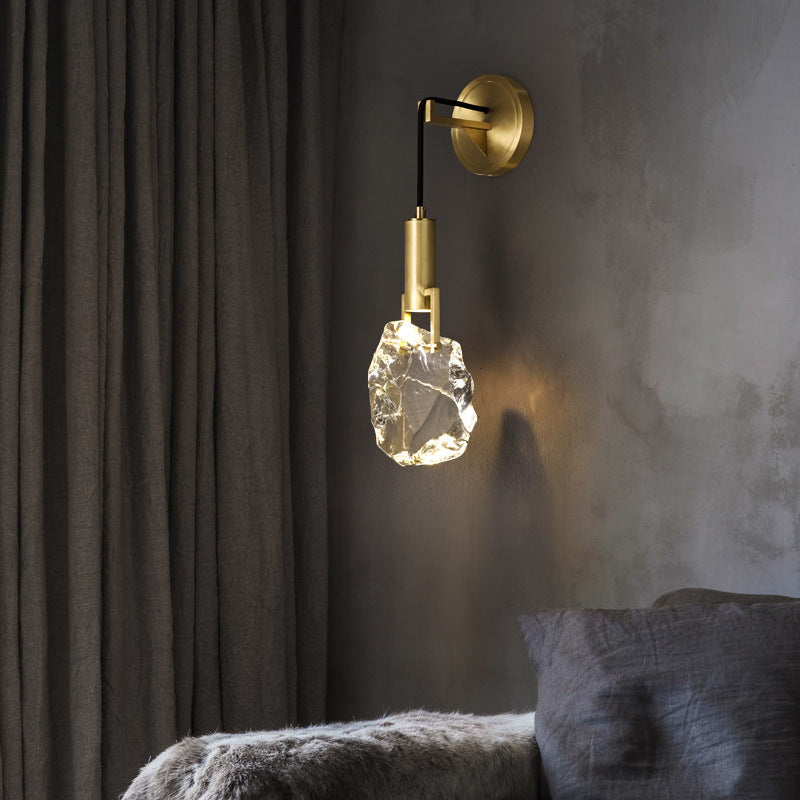 Applique murale contemporaine de luxe en cuivre massif avec cristal et pierre, 1 lumière, pour salon 