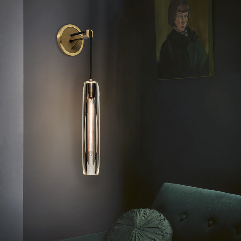 Applique murale contemporaine de luxe en cuivre massif avec cristal et pierre, 1 lumière, pour salon 