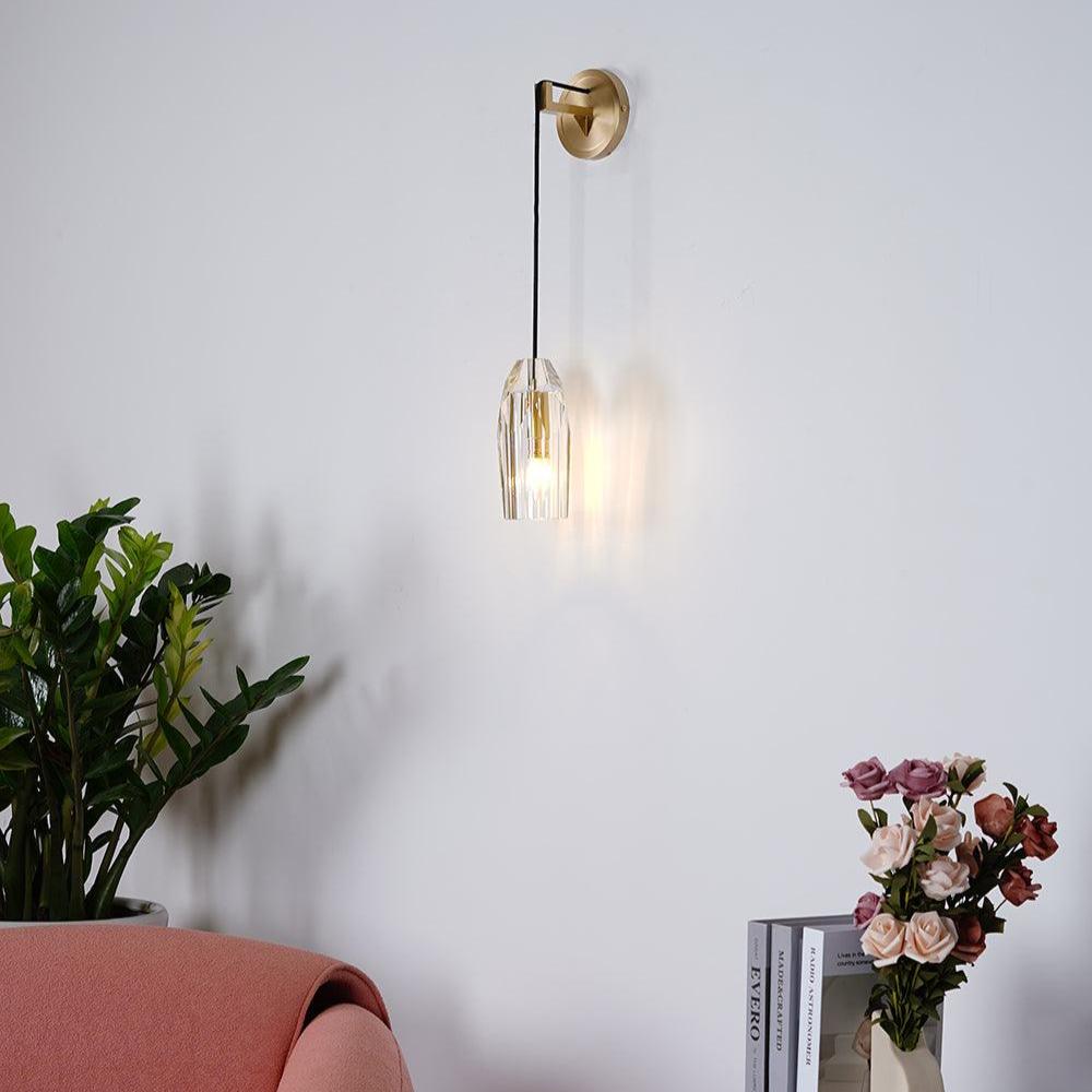 Lustre Contemporain Éblouissant avec Abat-jour en Pierre de Cristal et Applique Murale en Cuivre à 1 Lumière pour Salon 