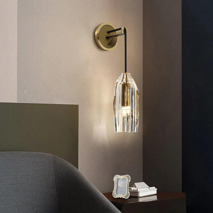 Lustre Contemporain Éblouissant avec Abat-jour en Pierre de Cristal et Applique Murale en Cuivre à 1 Lumière pour Salon 