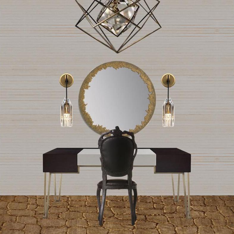 Lustre Contemporain Éblouissant avec Abat-jour en Pierre de Cristal et Applique Murale en Cuivre à 1 Lumière pour Salon 