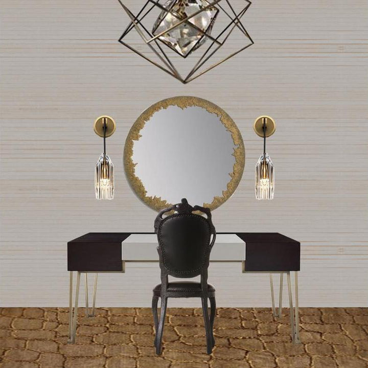 Lustre Contemporain Éblouissant avec Abat-jour en Pierre de Cristal et Applique Murale en Cuivre à 1 Lumière pour Salon 