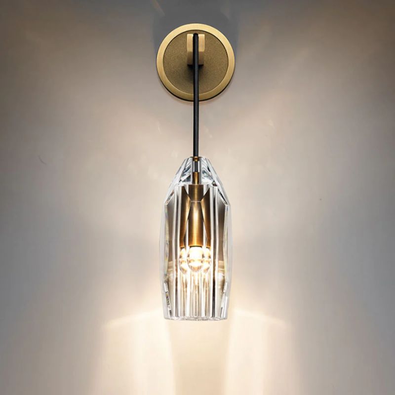 Lustre Contemporain Éblouissant avec Abat-jour en Pierre de Cristal et Applique Murale en Cuivre à 1 Lumière pour Salon 