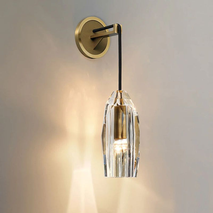 Lustre Contemporain Éblouissant avec Abat-jour en Pierre de Cristal et Applique Murale en Cuivre à 1 Lumière pour Salon 