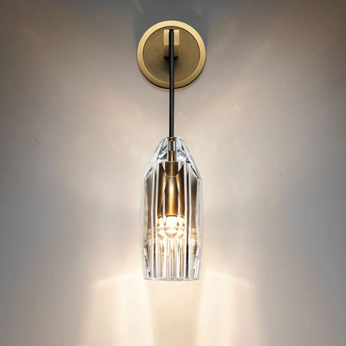 Contemporary Luxury Dazzling Crystal Stone Shade Copper 1-Light Wall Sconce Lamp For Living Room