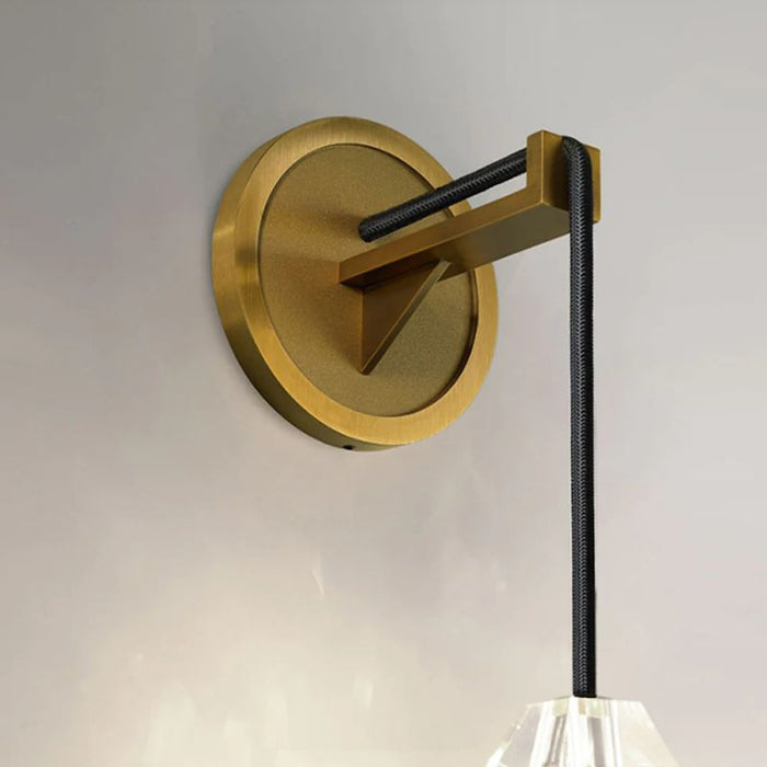Contemporary Luxury Dazzling Crystal Stone Shade Copper 1-Light Wall Sconce Lamp For Living Room
