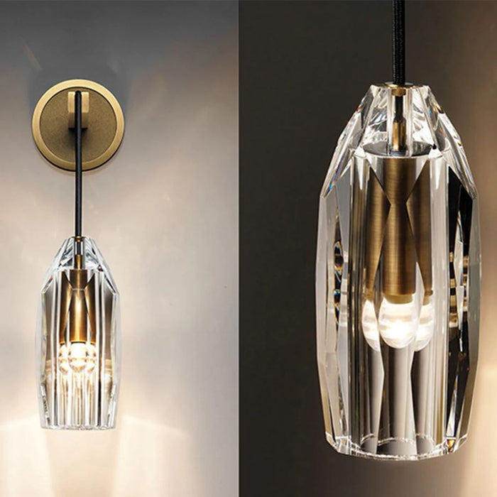 Contemporary Luxury Dazzling Crystal Stone Shade Copper 1-Light Wall Sconce Lamp For Living Room